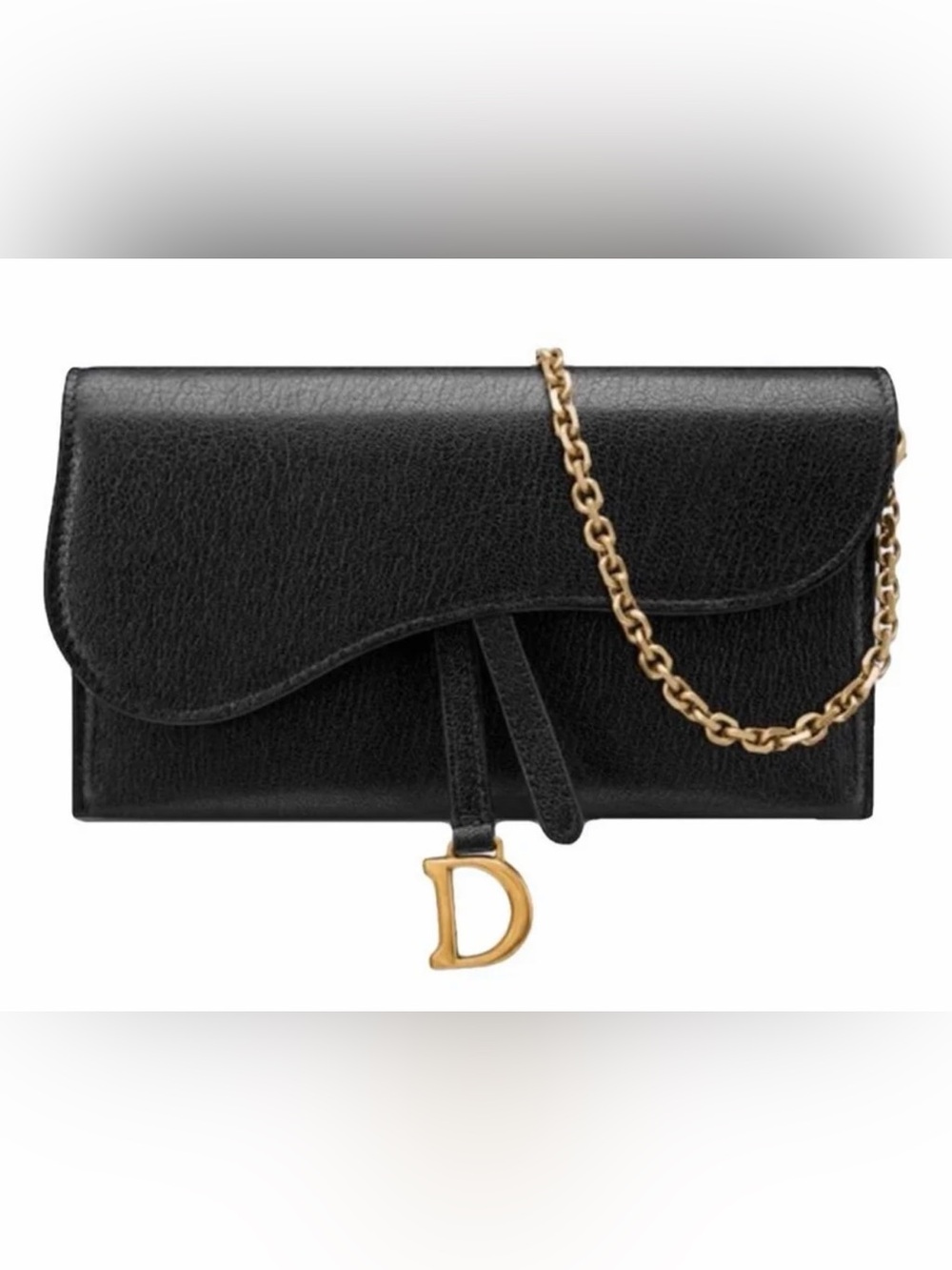 Christian Dior Black Leather Chain Crossbody Bag with Gold D Charm